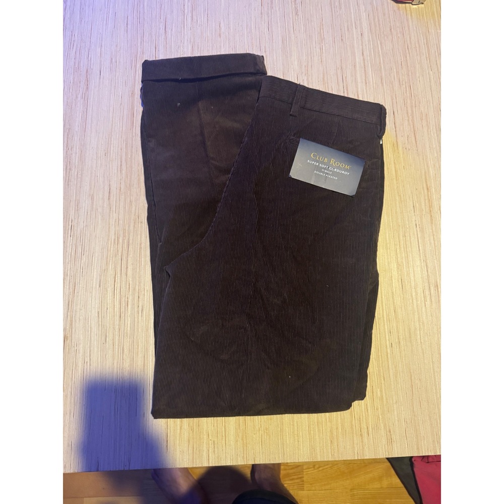 Club Room Mens 34x32 Super Soft Corduroy Pants Saddle Brown Double Pleated 44